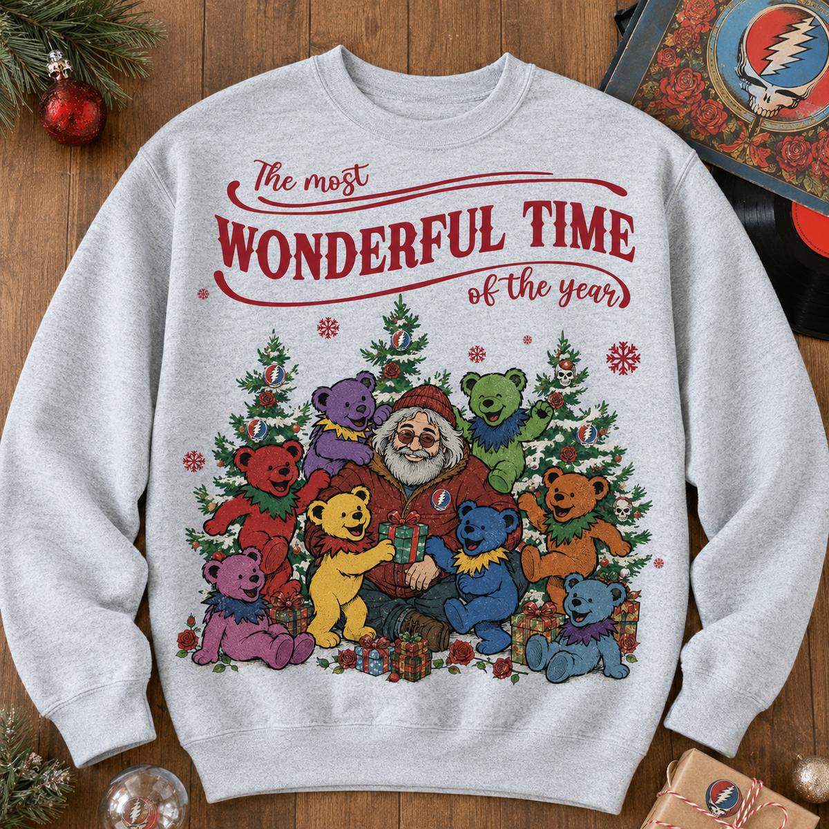 Grateful Dead Holiday Sweatshirt – Jerry Garcia & Dancing Bears Christmas Crewneck, Deadhead Xmas Gift