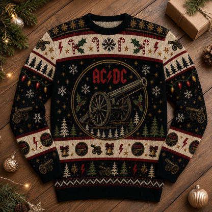 AC/DC For Those About to Rock Christmas Sweater – Cannon Ugly Holiday Knit, Classic Rock Xmas Gift