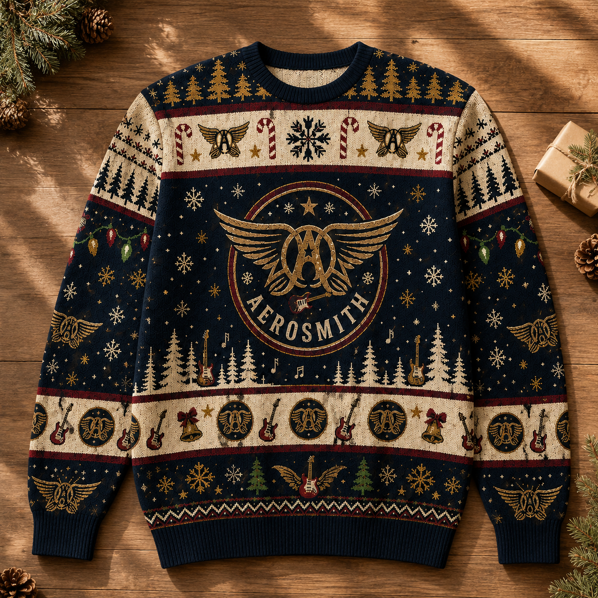 Aerosmith Christmas Sweater – Winged Logo Ugly Christmas Knit, Classic Rock Holiday Sweater, Music Fan Gift