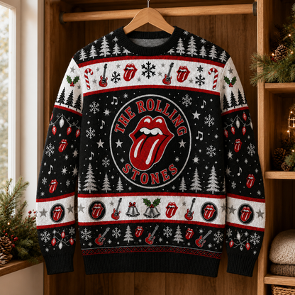 The Rolling Stones Christmas Sweater – Tongue Logo Ugly Christmas Knit, Classic Rock Holiday Sweater Gift