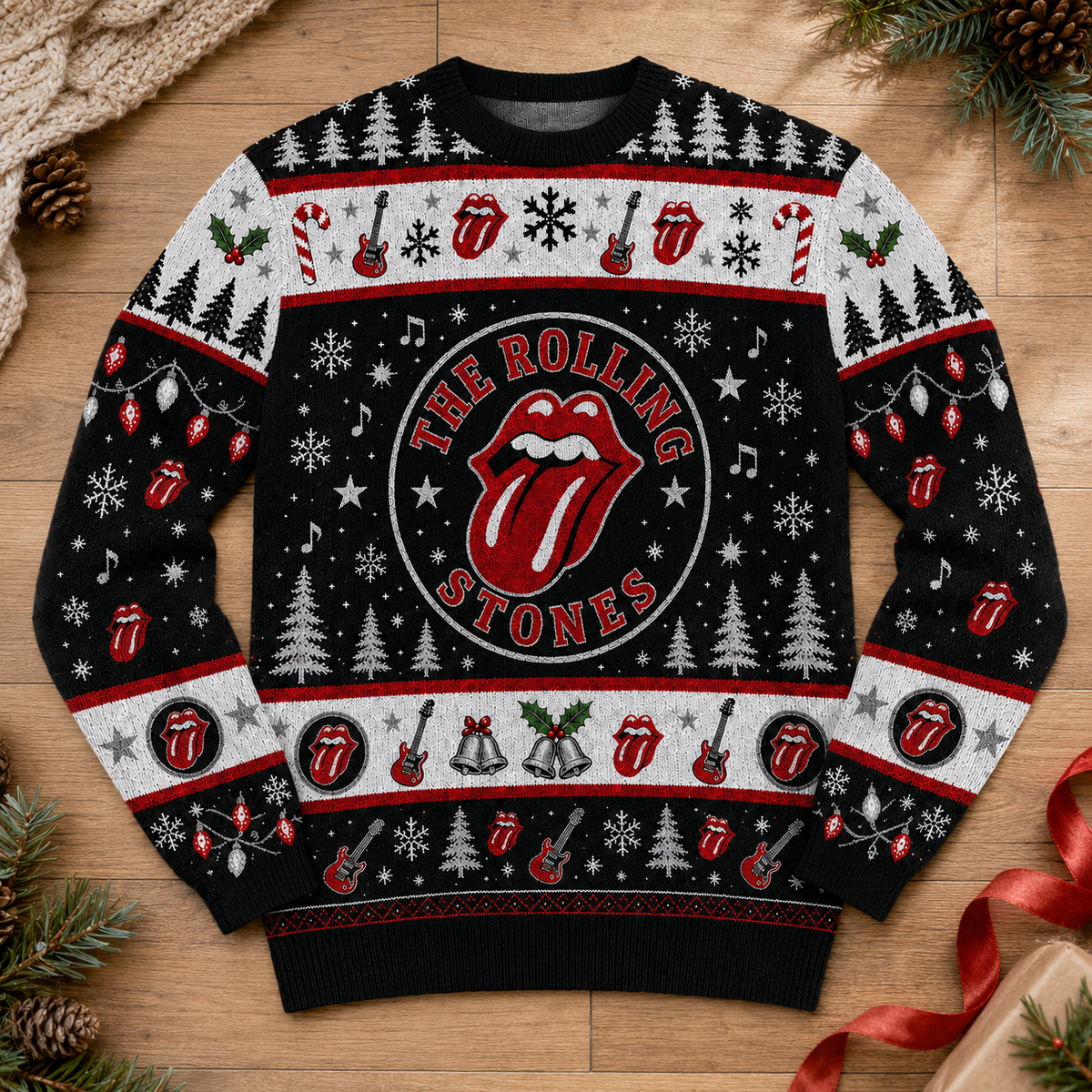 The Rolling Stones Christmas Sweater – Tongue Logo Ugly Christmas Knit, Classic Rock Holiday Sweater Gift