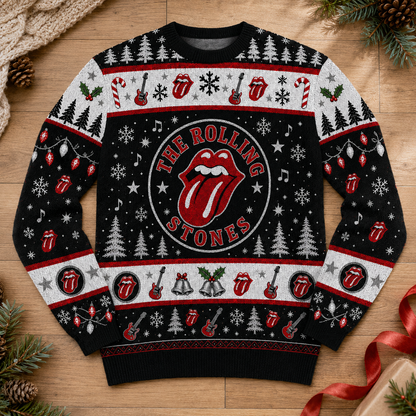 The Rolling Stones Christmas Sweater – Tongue Logo Ugly Christmas Knit, Classic Rock Holiday Sweater Gift