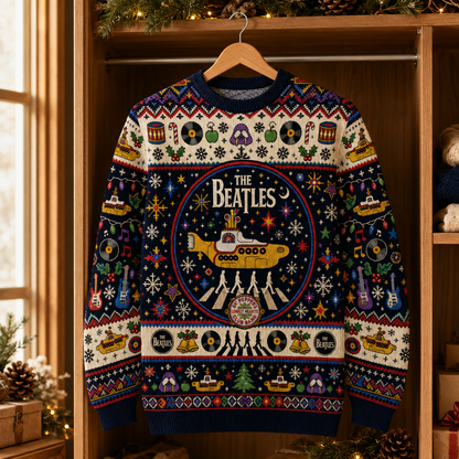The Beatles Christmas Sweater – Yellow Submarine Abbey Road Ugly Christmas Knit, Beatles Holiday Gift