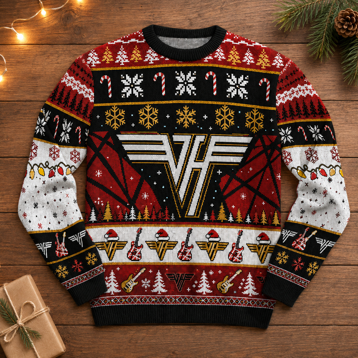 Van Halen Christmas Sweater – Classic Rock Ugly Christmas Knit, VH Logo Holiday Sweater, Rock Music Fan Gift