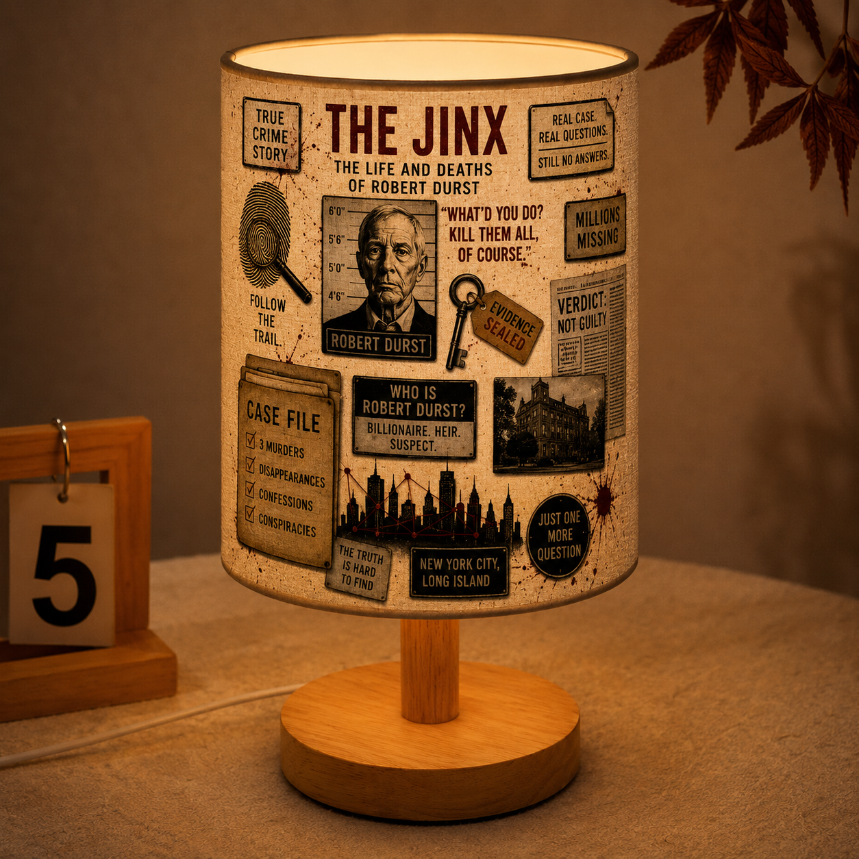 The Jinx True Crime Table Lamp, Robert Durst Documentary Bedside Lamp, Crime Case File Night Light, Mystery Detective Room Decor Gift
