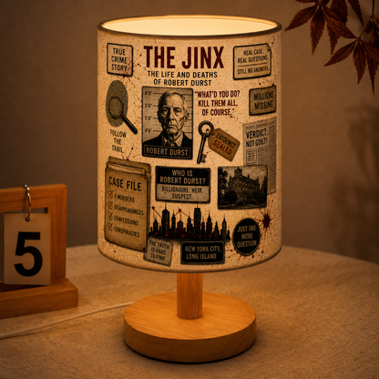 The Jinx True Crime Table Lamp, Robert Durst Documentary Bedside Lamp, Crime Case File Night Light, Mystery Detective Room Decor Gift