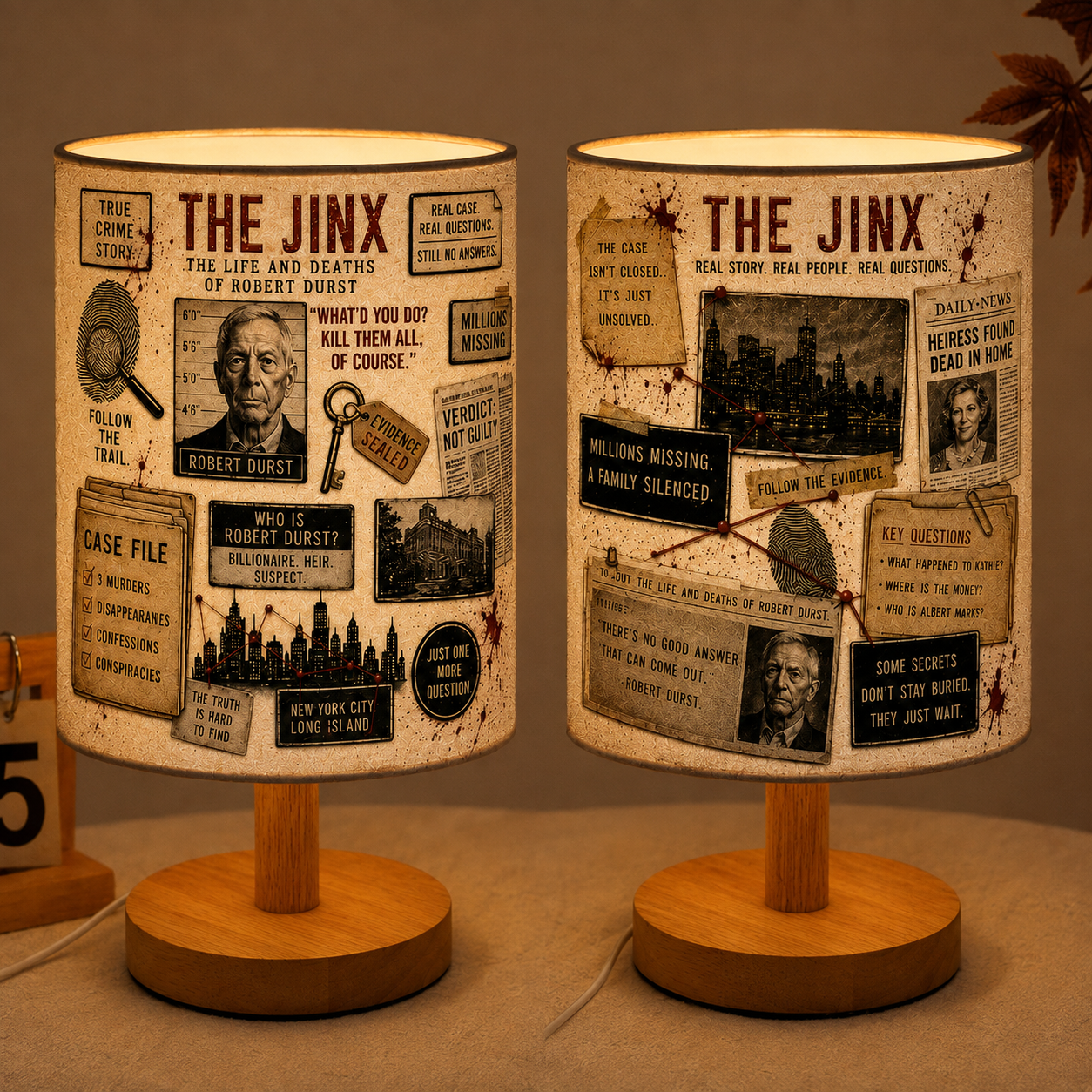 The Jinx True Crime Table Lamp, Robert Durst Documentary Bedside Lamp, Crime Case File Night Light, Mystery Detective Room Decor Gift