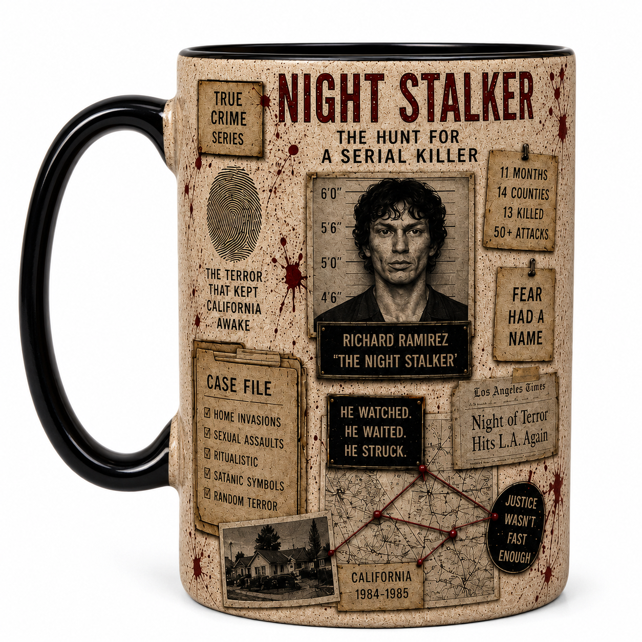 Night Stalker True Crime Mug, Richard Ramirez Crime Documentary Coffee Mug, Serial Killer Case File Gift, True Crime Fan Ceramic Mug