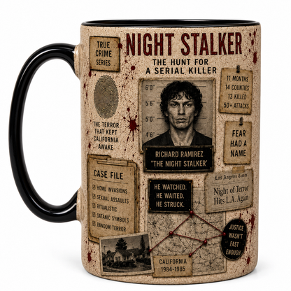 Night Stalker True Crime Mug, Richard Ramirez Crime Documentary Coffee Mug, Serial Killer Case File Gift, True Crime Fan Ceramic Mug
