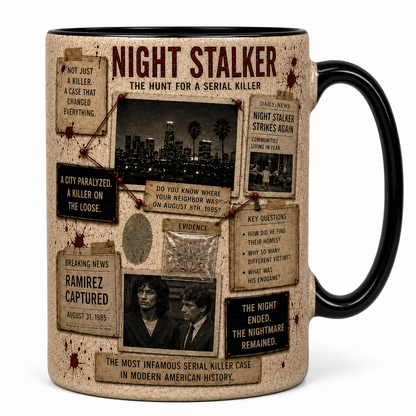Night Stalker True Crime Mug, Richard Ramirez Crime Documentary Coffee Mug, Serial Killer Case File Gift, True Crime Fan Ceramic Mug