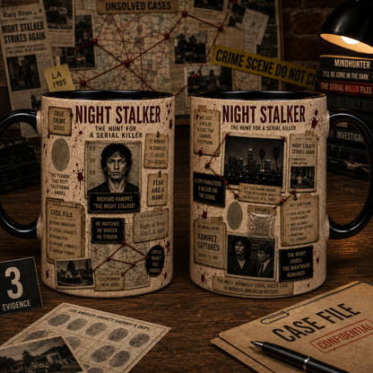 Night Stalker True Crime Mug, Richard Ramirez Crime Documentary Coffee Mug, Serial Killer Case File Gift, True Crime Fan Ceramic Mug