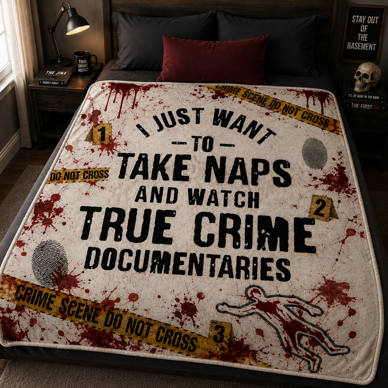 True Crime Sherpa Blanket, I Just Want To Take Naps And Watch True Crime Documentaries Fleece Blanket, Crime Scene Throw Gift