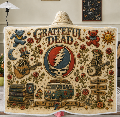 Grateful Dead Hooded Blanket, Steal Your Face Sherpa Hooded Blanket, Dancing Bears Gift, Deadhead Hooded Throw, Cozy Music Blanket