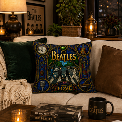 The Beatles Stained Glass Throw Pillow, Abbey Road Decorative Pillow, Classic Rock Music Couch Cushion, Beatles Fan Home Decor Gift