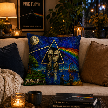 Pink Floyd Stained Glass Throw Pillow, Dark Side of the Moon Decorative Cushion, Progressive Rock Sofa Pillow, Music Lover Home Decor Gift