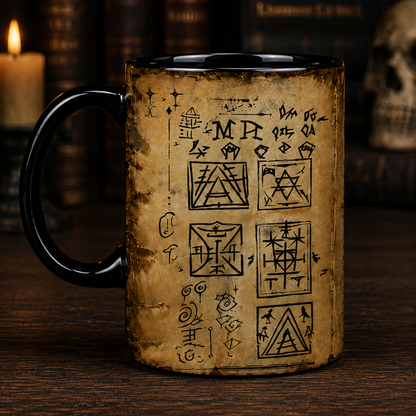 Runic Magic Ancient Runes Accent Mug, Occult Symbols Coffee Mug, Arcane Manuscript Ceramic Cup, Dark Fantasy Mug