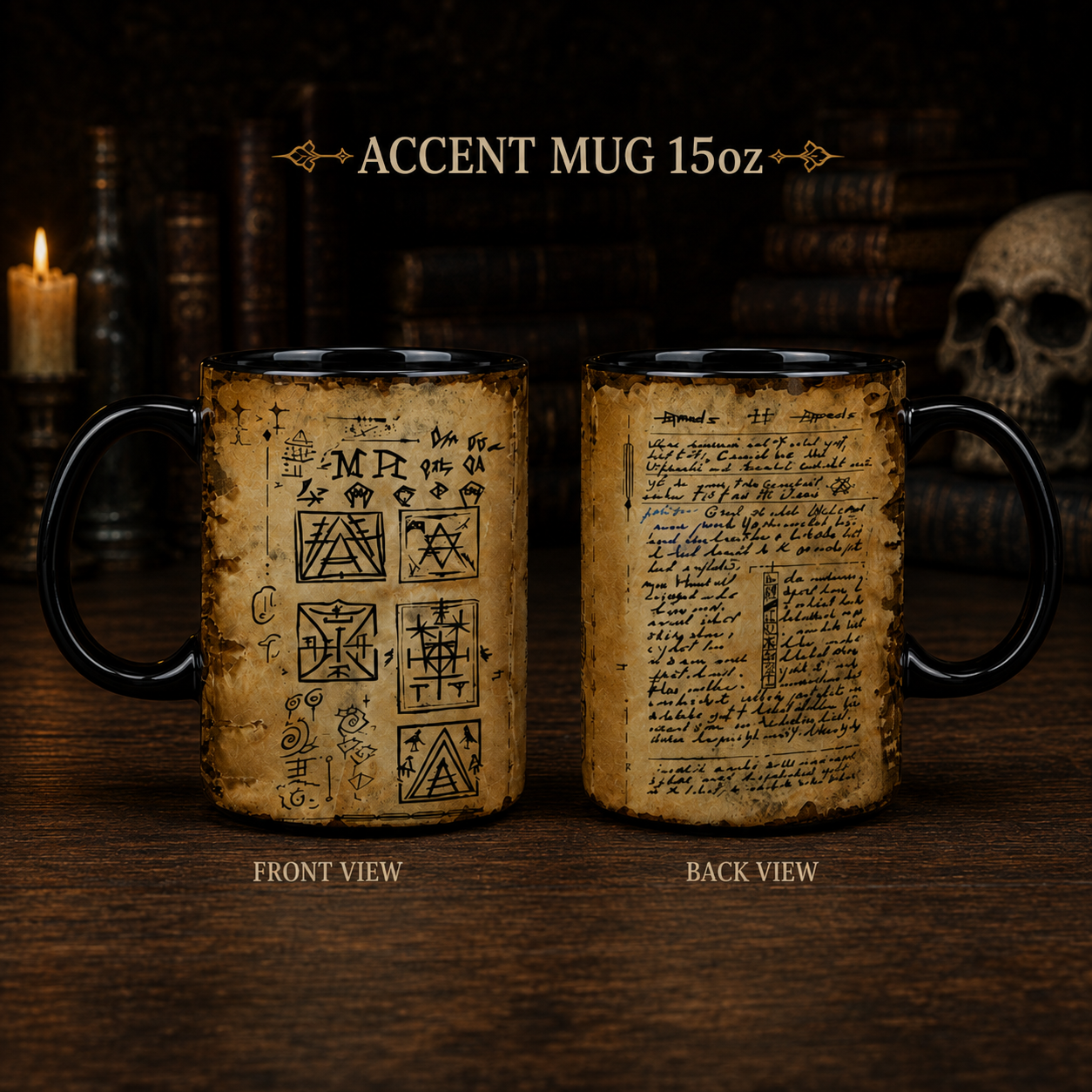 Runic Magic Ancient Runes Accent Mug, Occult Symbols Coffee Mug, Arcane Manuscript Ceramic Cup, Dark Fantasy Mug