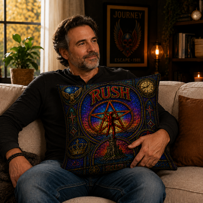Rush 2112 Stained Glass Throw Pillow, Progressive Rock Decorative Cushion, Rush Band Sofa Pillow, Music Lover Home Decor Gift