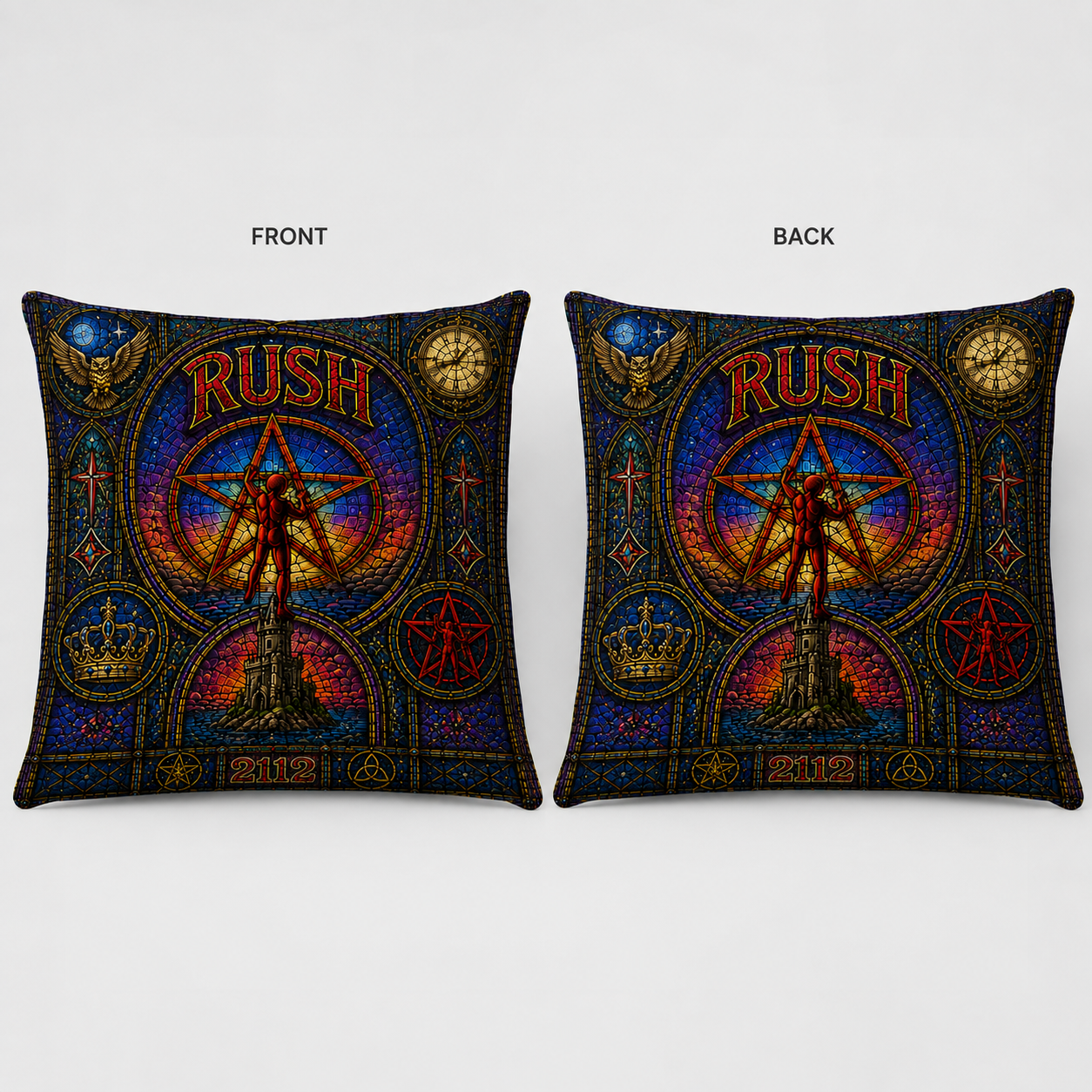 Rush 2112 Stained Glass Throw Pillow, Progressive Rock Decorative Cushion, Rush Band Sofa Pillow, Music Lover Home Decor Gift