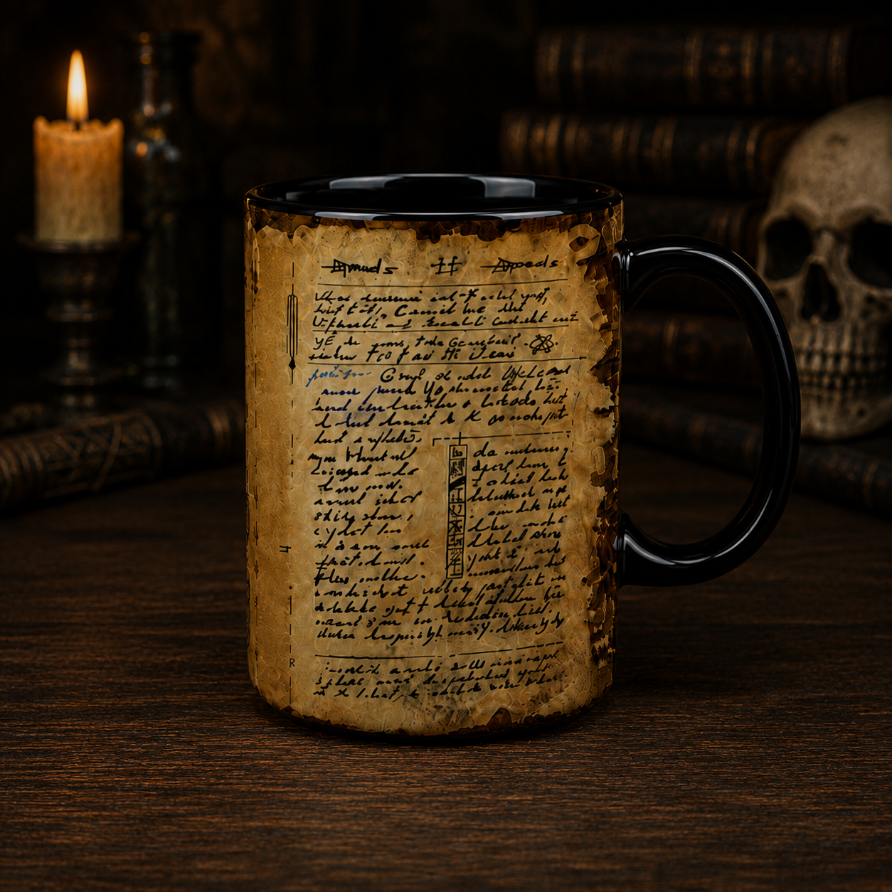 Runic Magic Ancient Runes Accent Mug, Occult Symbols Coffee Mug, Arcane Manuscript Ceramic Cup, Dark Fantasy Mug