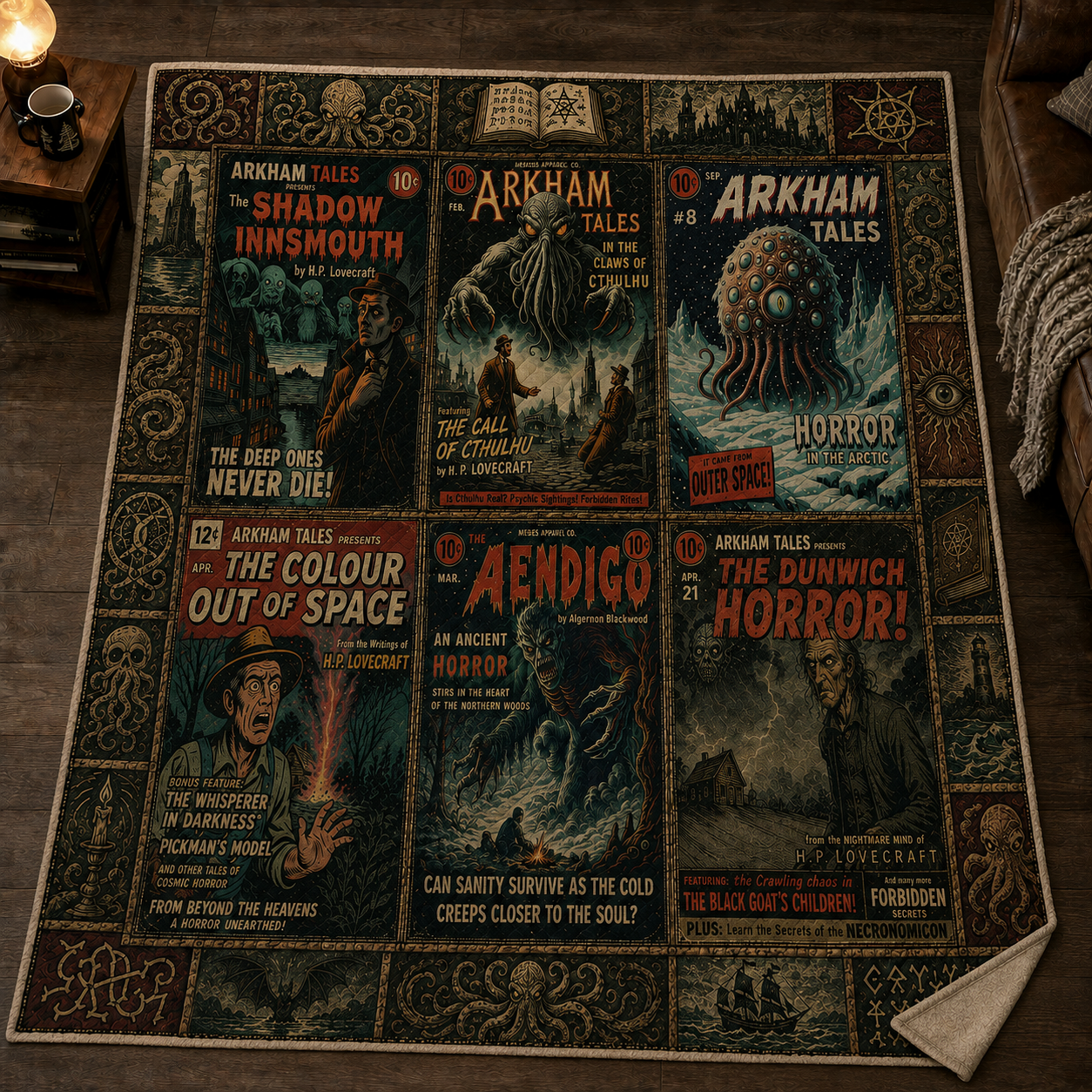 HP Lovecraft Sherpa, Arkham Tales Cosmic Horror Blanket, Cthulhu Throw Blanket