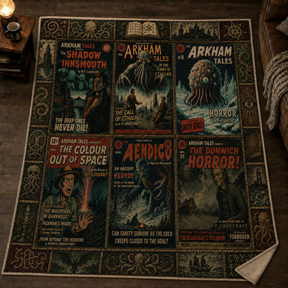 HP Lovecraft Sherpa, Arkham Tales Cosmic Horror Blanket, Cthulhu Throw Blanket