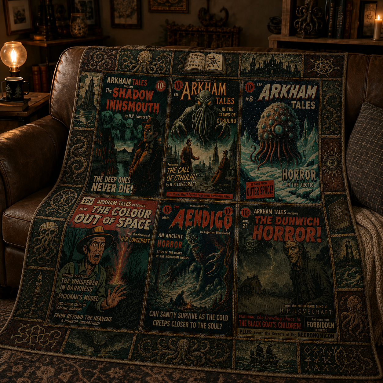 HP Lovecraft Sherpa, Arkham Tales Cosmic Horror Blanket, Cthulhu Throw Blanket