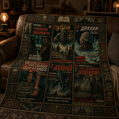 HP Lovecraft Sherpa, Arkham Tales Cosmic Horror Blanket, Cthulhu Throw Blanket