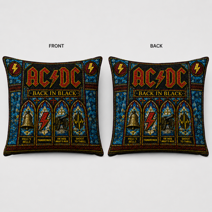 AC/DC Back In Black Stained Glass Throw Pillow, ACDC Rock Band Decorative Cushion, Classic Hard Rock Sofa Pillow, Music Lover Home Decor Gift