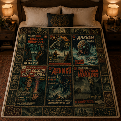 HP Lovecraft Sherpa, Arkham Tales Cosmic Horror Blanket, Cthulhu Throw Blanket