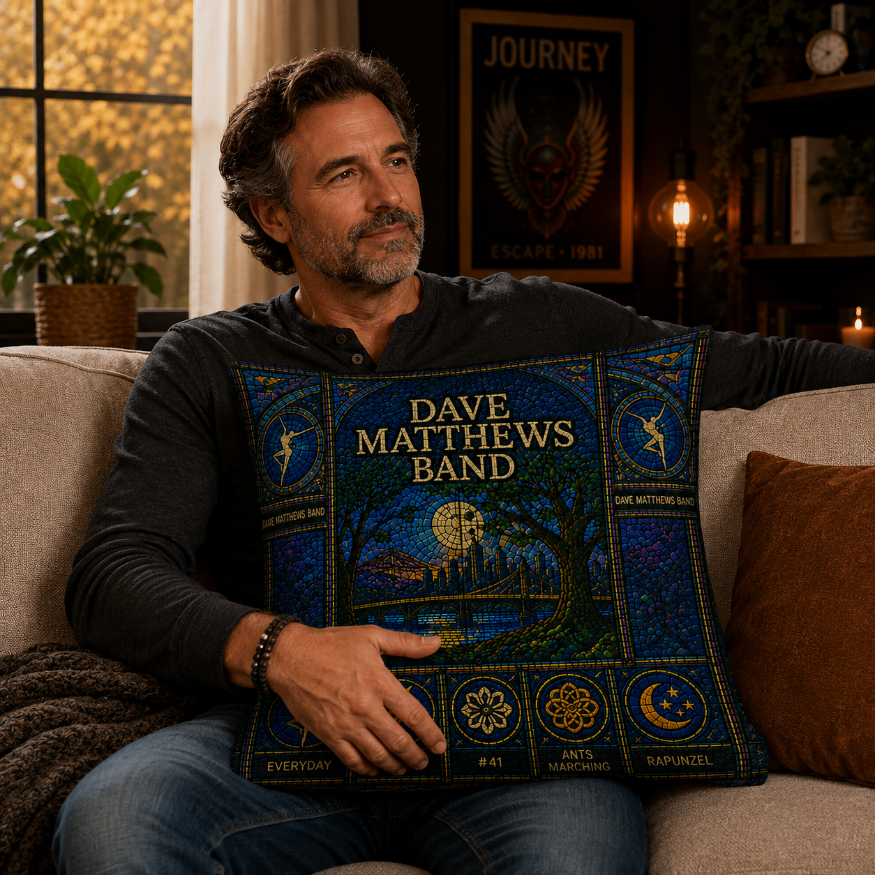 Dave Matthews Band Stained Glass Throw Pillow, DMB Decorative Cushion, Dave Matthews Band Fan Gift, Music Lover Sofa Pillow, Band Home Decor