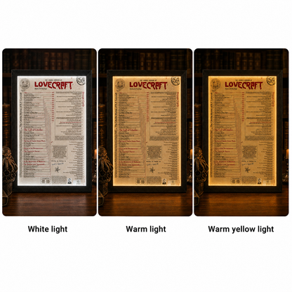 HP Lovecraft LED Light Frame, Cosmic Horror Reading Order Poster, Illuminated Lovecraft Timeline Wall Art, Gothic Library Decor, Horror Fan Gift