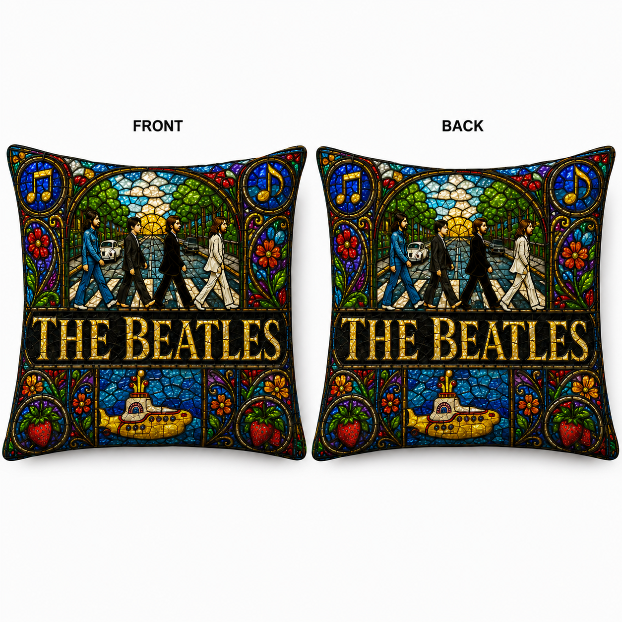 The Beatles Stained Glass Throw Pillow, Abbey Road Decorative Cushion, Yellow Submarine Beatles Fan Gift, Music Lover Sofa Pillow, Beatles Home Decor