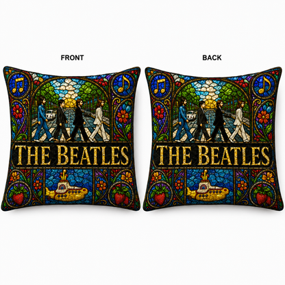 The Beatles Stained Glass Throw Pillow, Abbey Road Decorative Cushion, Yellow Submarine Beatles Fan Gift, Music Lover Sofa Pillow, Beatles Home Decor