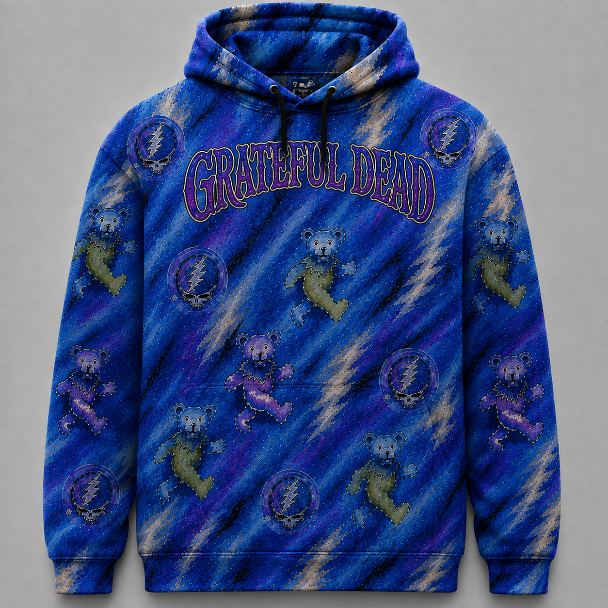 Grateful Dead Dancing Bears Hoodie, Blue Tie Dye Style Pullover Hoodie, Steal Your Face Skull Sweatshirt, Grateful Dead Fan Gift, Jam Band Apparel