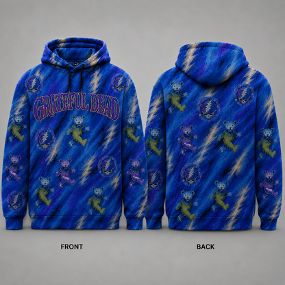 Grateful Dead Dancing Bears Hoodie, Blue Tie Dye Style Pullover Hoodie, Steal Your Face Skull Sweatshirt, Grateful Dead Fan Gift, Jam Band Apparel