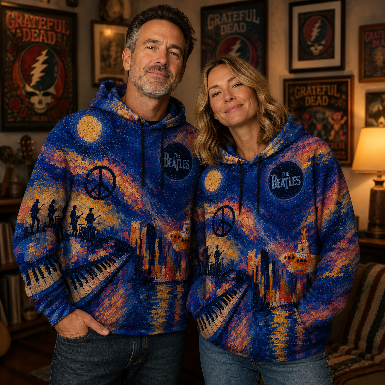 The Beatles All Over Print Hoodie, Beatles Abbey Road Pullover Hoodie, Psychedelic Music Sweatshirt, Classic Rock Fan Gift, Beatles Hooded Sweatshirt