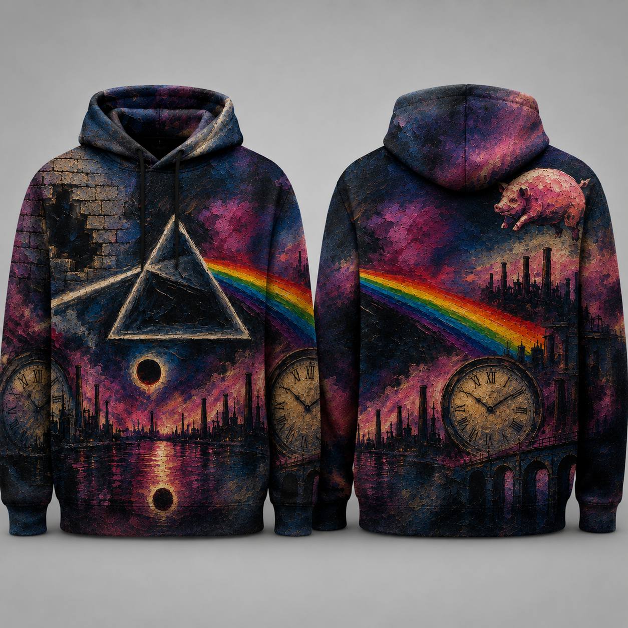 Pink Floyd Dark Side of the Moon All Over Print Hoodie, Psychedelic Rock Pullover Hoodie, Progressive Rock Sweatshirt, Pink Floyd Fan Gift