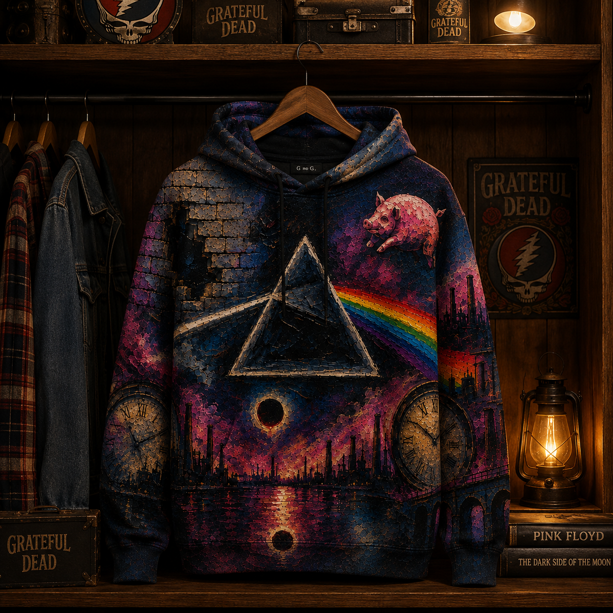 Pink Floyd Dark Side of the Moon All Over Print Hoodie, Psychedelic Rock Pullover Hoodie, Progressive Rock Sweatshirt, Pink Floyd Fan Gift
