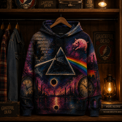 Pink Floyd Dark Side of the Moon All Over Print Hoodie, Psychedelic Rock Pullover Hoodie, Progressive Rock Sweatshirt, Pink Floyd Fan Gift