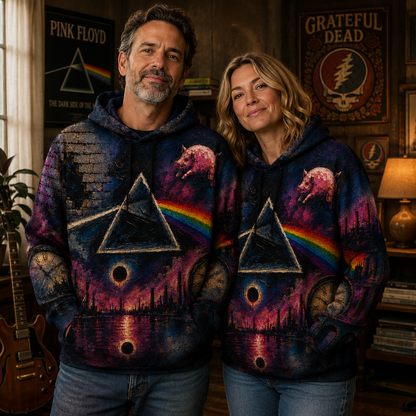 Pink Floyd Dark Side of the Moon All Over Print Hoodie, Psychedelic Rock Pullover Hoodie, Progressive Rock Sweatshirt, Pink Floyd Fan Gift