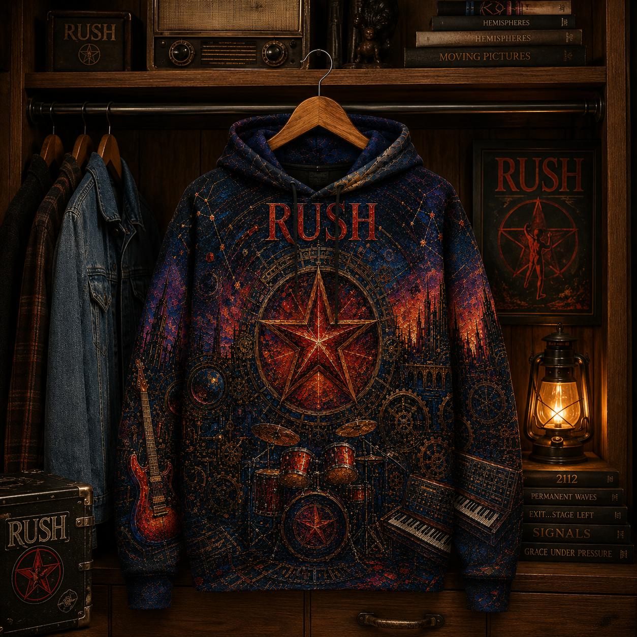 Rush 2112 All Over Print Hoodie, Progressive Rock Pullover Hoodie, Rush Fan Sweatshirt, Vintage Rock Band Gift for Men and Women