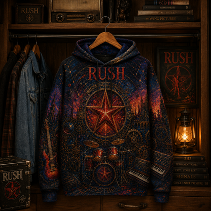 Rush 2112 All Over Print Hoodie, Progressive Rock Pullover Hoodie, Rush Fan Sweatshirt, Vintage Rock Band Gift for Men and Women