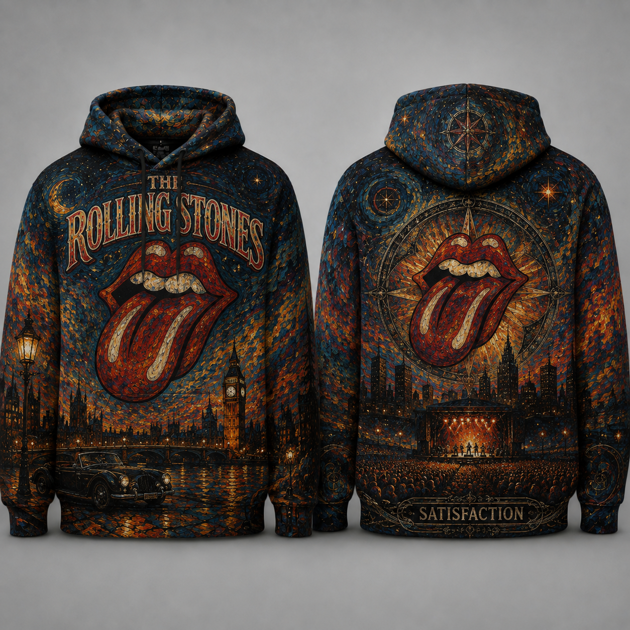 The Rolling Stones All Over Print Hoodie, Tongue Logo Psychedelic Hoodie, Vintage Rock Band Hoodie, Unisex Concert Sweatshirt, Music Fan Gift