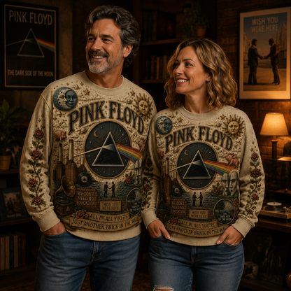 Pink Floyd Vintage All Over Print Sweatshirt, Dark Side of the Moon Crewneck, Psychedelic Classic Rock Sweatshirt, Unisex Music Fan Gift