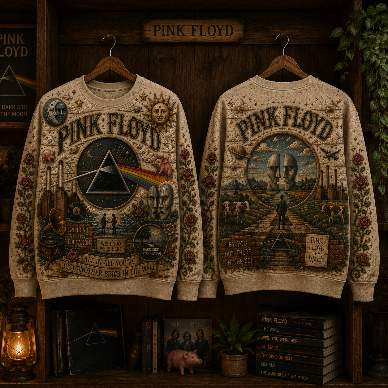 Pink Floyd Vintage All Over Print Sweatshirt, Dark Side of the Moon Crewneck, Psychedelic Classic Rock Sweatshirt, Unisex Music Fan Gift