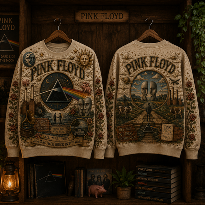 Pink Floyd Vintage All Over Print Sweatshirt, Dark Side of the Moon Crewneck, Psychedelic Classic Rock Sweatshirt, Unisex Music Fan Gift
