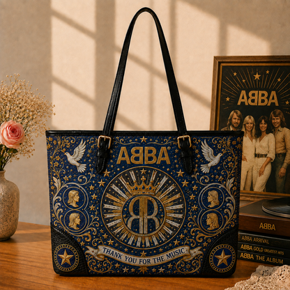 ABBA Handbag Tote Bag & Wallet Set, Vintage Music Lover Purse Set, Retro Pop Band Leather Bag, Matching Wallet Gift for ABBA Fans