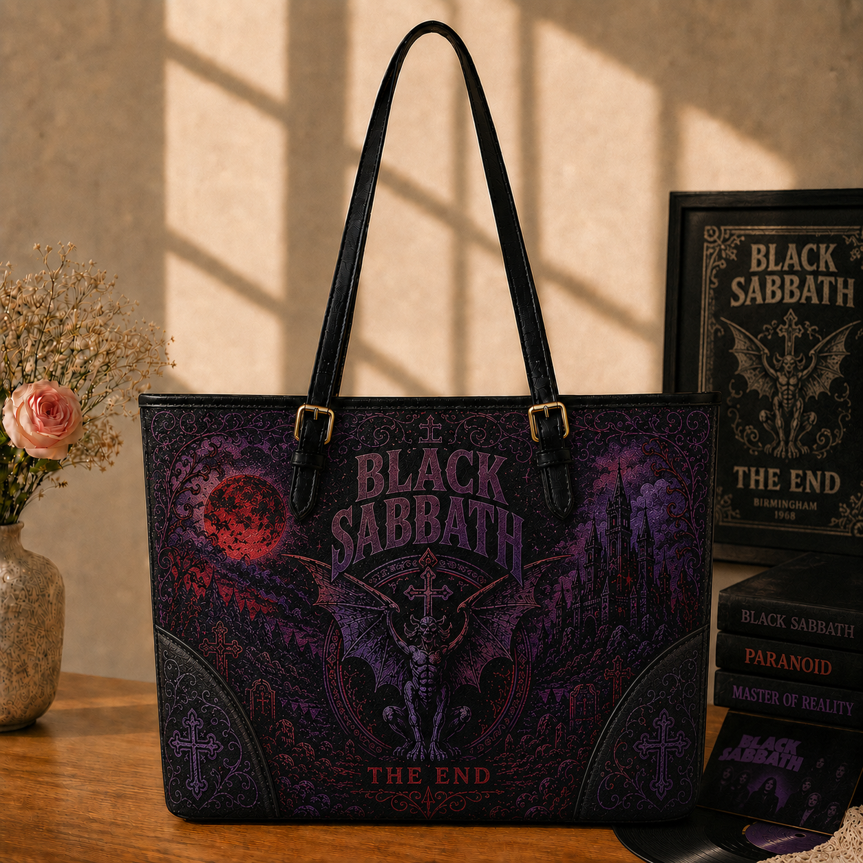 Black Sabbath Handbag Tote Bag & Wallet Set, Gothic Rock Leather Purse Set, Heavy Metal Handbag, Matching Tote & Wallet Gift for Black Sabbath Fans
