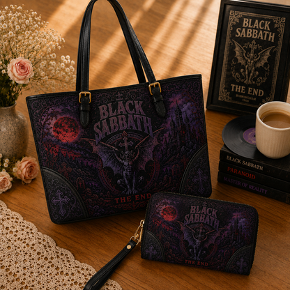 Black Sabbath Handbag Tote Bag & Wallet Set, Gothic Rock Leather Purse Set, Heavy Metal Handbag, Matching Tote & Wallet Gift for Black Sabbath Fans
